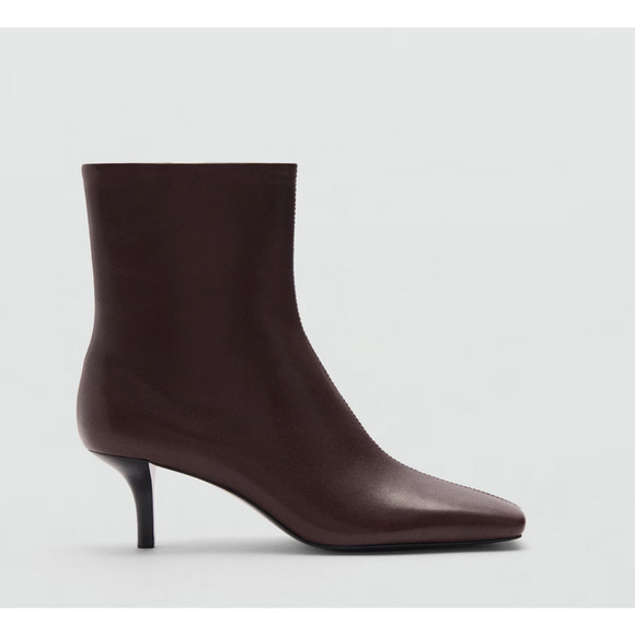 MANGO MNG CHOCOLATE COSME SQUARED SQUARE TOE LEATHER ANKLE BOOTS BOOTIE 38 7.5 - Picture 2 of 12